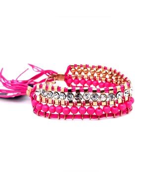 Pink Beaded Crystal Wrap Bracelet (E5)
